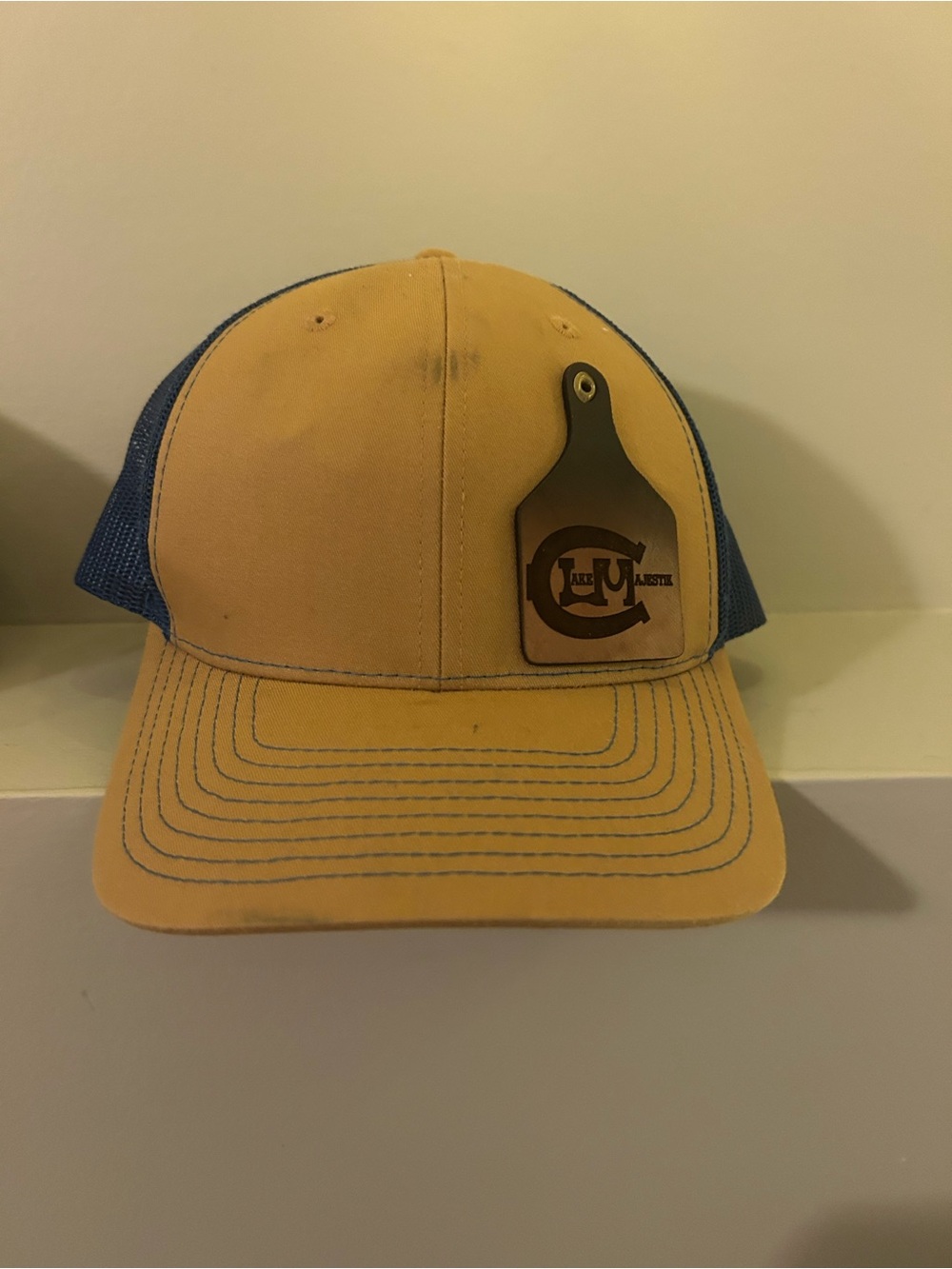 Yellow & Blue Trucker Hat with Leather Patch